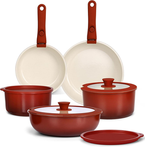 Juego de Ollas de Aluminio Forjado de 6 Piezas de Alta Calidad, con Revestimiento Cerámico Moderno, Tapas de Vidrio y Silicona, Asas de Acero Inoxidable, para Cocina de Gas - Product Image 1