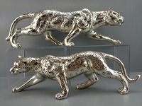 Statue de léopard en résine d'argent Antique, Figurine d'animaux, panthère, décoration, Sculpture animale, polyrésine