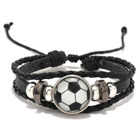 Bracelets de football personnalisés en cuir PU faits à la main, style vintage européen et américain, écologiques, avec perles et boutons