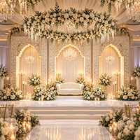 Décor de fond Mihrab blanc et or à motif floral avec LED chaudes, pour entrée de luxe, allée de mariage musulmane, scène, fabricant
