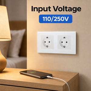 Prise murale UBARO série F 157 mm EU 16A 250V avec panneau en verre trempé, double prise Schuko, norme électrique allemande - Product Image 1