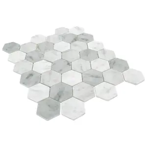 Sunwings Hexagon Recycled Glass Mosaic Tile | Stock In US | White Carrara Mosaics Wall And Floor Tile