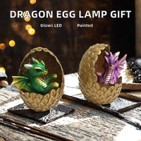 Ornement en résine œuf de dragon peint à la main avec base lumineuse LED DRB024 – Figurine décorative écologique pour bureau et maison, modèle animal d'Halloween