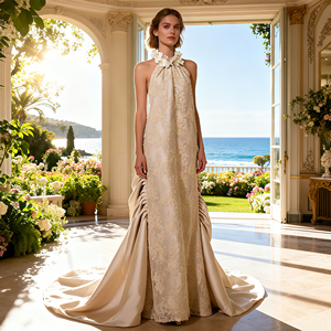 Robe de mariée 2025 en satin blanc ivoire de la collection Court Pope, brodée à la main, dos nu, bretelles, dentelle royale tridimensionnelle, pour mère de la mariée - Product Image 1