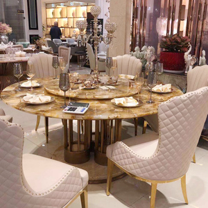 Set Tavolo da Pranzo Rotondo di Lusso in Quarzo Citrino Giallo con Piano Girevole <span class=keywords><strong>per</strong></span> Villa e Ristorante - Product Image 1