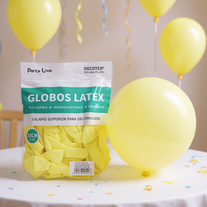 Ballons en latex Party Love 25 cm, jaune pastel, ronds, pour décorations d'anniversaire - Product Image 2