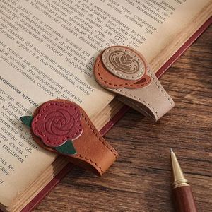 Vintage Leather Magnetic <b>Bookmarks</b> PU Leather <b>Bookmark</b> Clip Book Accessories Coffee Rose <b>Bookmark</b> Book Clip Page Holder - Product Image 1