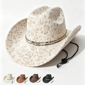 <span class=keywords><strong>Sombrero</strong></span> Vaquero de Ala Ancha con Estampado de Leopardo y Cinturón de Plumas para Fiesta y Festival de Música, Novedad 2026 - Product Image 1