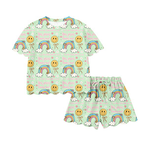 GSSO3282 Ensemble sans manches personnalisé pour petite fille, motif rayé et imprimé cerises roses, vente en gros pour enfants - Product Image 5