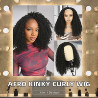 Perruque Afro Bouclée Frisée Demi-Cheveux, Queue de Cheval à Cordon de Serrage, Sans Colle, Résistante à la Chaleur, Fibre Haute Température à Densité Élevée