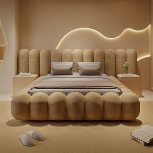 High Quality Big Headboard Double Upholstered Bed Modern Bedroom Furniture Set Home Wood <b>Frame</b> Luxury Fabric King Size Bed - Product Image 3