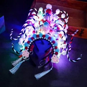 Accesorios para el Cabello de Ópera China Tradicional, Diadema con Luces LED, Bola de Peluche, Disfraz para Niñas, Accesorio para Fiestas - Product Image 1
