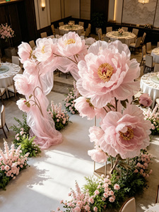 Fleur géante de pivoine en organza rose pour la décoration de fond de cérémonie de mariage, ornement de sol extérieur - Product Image 2
