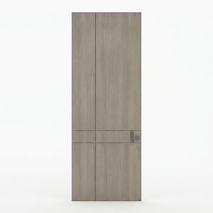 La puerta interior de HPL con ranuras asimétricas, con un elegante acabado en veta de madera gris claro, combina diseño moderno. - Product Image 1