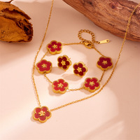 Conjunto de joyería de flor de acero inoxidable MIRADIA, chapado en oro de 18 quilates, collar de flor de cinco hojas, pulsera, pendiente, conjunto de joyería para mujer