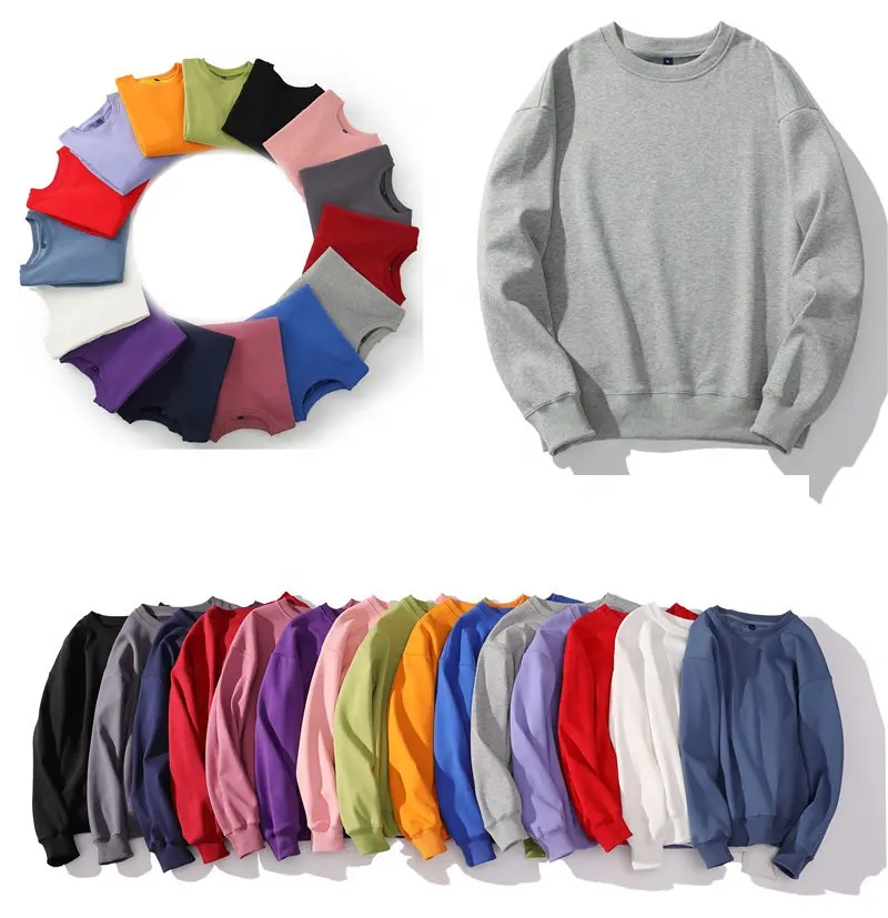 Sudaderas Unisex de cuello redondo liso personalizadas, 5XL Jersey de algodón de gran tamaño, de diseño prémium, disponible en 15 colores