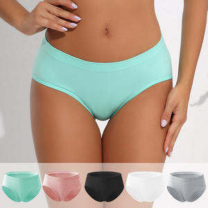 Culottes string taille haute sans couture pour femme, confort quotidien, lissage, sous-vêtements unis, teinture unie, 85% polyester + 15% élasthanne - Product Image 1