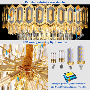 Lámpara Colgante de Cristal de Lujo Dorada, con LED sin Parpadeo, para Hotel, Sala de Estar, Dormitorio, con Control Remoto, 3 Años de Garantía - Product Image 6