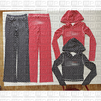 Ensemble de vêtements pour femmes Y2K avec logo personnalisé, imprimé à pois, 2 pièces, veste à capuche zippée et pantalon évasé, leggings, survêtements pour femmes