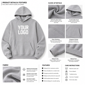 Sweat-shirt à capuche pour homme, coupe oversize, avec panneaux et coutures apparentes, poche avant, manches longues, style B2B USA, personnalisable, unisexe, broderie 3D - Product Image 4