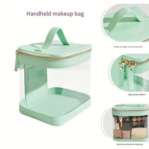 Custom Logo Transparent <b>PVC</b> Makeup Bag PU <b>Top</b> Handle Cosmetic Organizer - Product Image 3