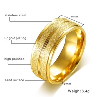 Herren Minimalistischer 8MM Breiter Edelstahl PVD Goldplattierter Strukturierter Rillenring Langlebiger Modischer Alltags-Geschenkschmuck