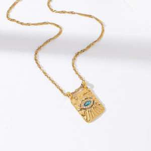 ヴィンテージファインジュエリーステンレススチール18k金メッキ長方形マーキスブルートパーズジルコンデビルアイズネックレス女性用 - Product Image 4