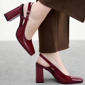 Escarpins à talon carré bordeaux en cuir verni avec bride arrière et bride de cheville pour femme - Evergreen Outdoor <span class=keywords><strong>Sexy</strong></span> - Product Image 2