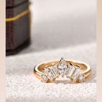 Bague Princesse Couronne Diamant 2026 en Or Massif 14 carats - Design Élégant Coupe Marquise et Baguette - Forme en V Sculpturale et Organique pour Mariage