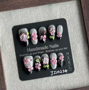 Ongles à presser faits main, style cour royale or rouge, scintillants dorés, fleurs en relief 3D blanches, simples et élégants - Product Image 5