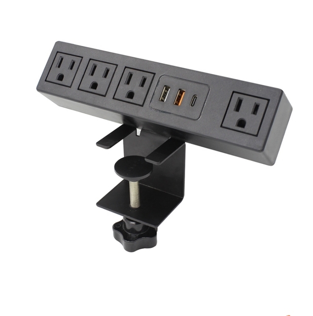 Desk Clamp Power Strip USB Charger 4 Outlet 1200J Surge Protector Desktop Edge Mount 65W-100W Outlets Socket for Offices