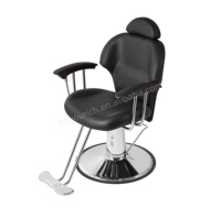 Fauteuil de Barbier Inclinable Hydraulique avec Base Ronde Chromée en Cuir PU pour Salon de Coiffure Hommes