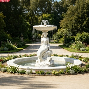 YOUFINE Statue de Sirène en Marbre Blanc Sculptée à la Main, Fontaine d'Eau à un Niveau pour Jardin, Villa, Décoration Paysagère - Product Image 1