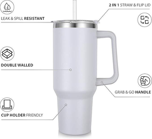 Wholesale Custom 40oz Double Wall Customized Stainless Steel Travel Tumbler with Handle and <b>Straw</b> - Product Image 4