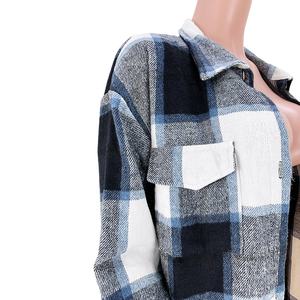 Printemps Automne Boutique Vêtements pour Femmes Manteau en Laine à Carreaux à Col Rabattu <span class=keywords><strong>Femme</strong></span> Casual Long Blouse Manteaux - Product Image 5