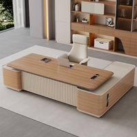 Bureau de direction moderne de luxe en forme de L, design assis-debout avec tiroirs de rangement, mobilier de bureau