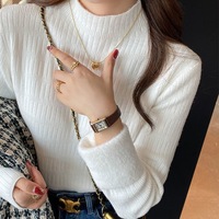 2024 Damen-Pullover Herbst und Winter Fleece-gefüttertes Basis-Shirt Halbhoher Kragen Verdicktes Warmes Inneres Nerzvelours-Strickoberteil