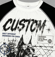 T-shirt pull vintage déchiré à manches raglan pour homme, motif Doberman Fence, style streetwear, 100% coton, décontracté, printemps