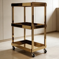 Chariot de Salon de Luxe Doré en Acier Inoxydable – Chariot Mobile pour Rangement d'Outils de Coiffure, Beauté et Onglerie