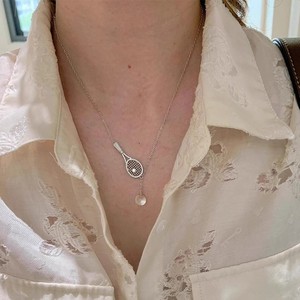 Unique Design Silver Plated Tennis Racket Pendant Necklace with Crystal Ball Cubic Zirconia Tennis Racket Charm Necklace - Product Image 4