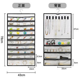 Hanging Jewelry Organizer Double Sided With Pockets <b>For</b> Earrings Necklaces Rings <b>Makeup</b> Brushes <b>Storage</b> Bag Hook Type Rectangle - Product Image 4