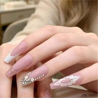 24 faux ongles réutilisables de luxe avec strass carrés 3D, style French Ombre, à presser, pour femmes adultes, longue durée, embouts d'ongles de luxe légers