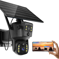 Caméra WiFi 4G à double objectif alimentée par énergie solaire avec lumière LED 400W, corps en ABS, indice de protection IP55 pour utilisation en extérieur et contrôle par application