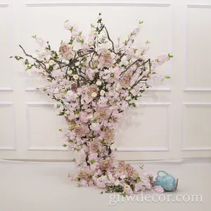 GNW su misura matrimonio composizione floreale decorazione albero di fiori rosa artificiale ricevimento matrimonio albero di desiderio