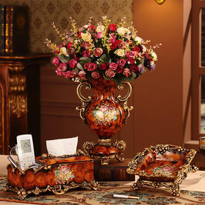 Ensemble d'ornements en résine à grain de bois de style rococo, artisanat, vase, boîte à mouchoirs, plateau à fruits pour les occasions de mariage - Product Image 2