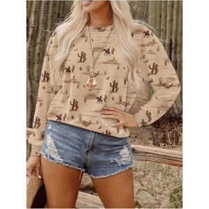 FOXA Sweat-shirt graphique Western pour femme, col rond, manches longues, coupe ample, mélange de coton respirant avec poches - Product Image 3