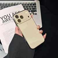 Coque de téléphone rose brillante pour iPhone 18 Pro Max, protection intégrale de l'objectif triple caméra, coque antichoc en verre bleu
