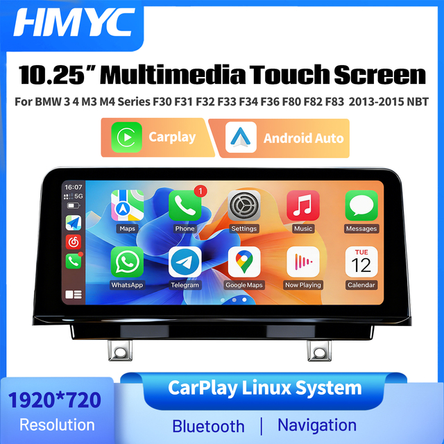 10.25"Touch Screen Wireless CarPlay & Android Auto Multimedia Display for BMW 3/4/M3/M4 F30 F31 F32 F33 F34 F36 F80 F82 F83 NBT