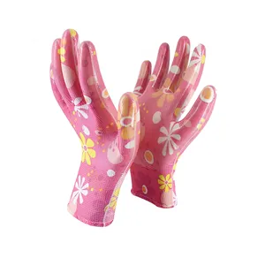 Penjualan laris sarung tangan nitril dilapisi kerja Liner cetak untuk berkebun pertanian wanita