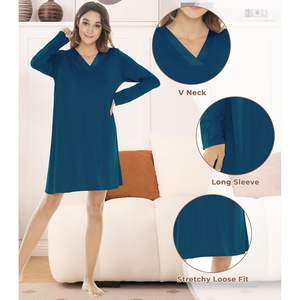 Camisón de satén suave de manga larga con cuello en V para mujer, talla mediana, al por mayor - Product Image 4